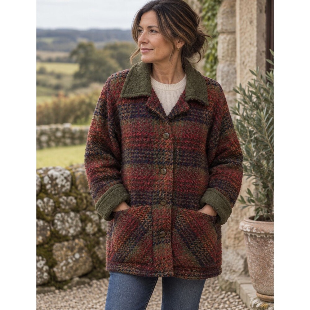 Boyne Valley Weavers Women’s 1X Plaid Wool Blend Jacket Ireland Cottagecore